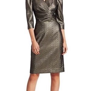 Teri Jon Metallic Bronze Midi Sheath Dress